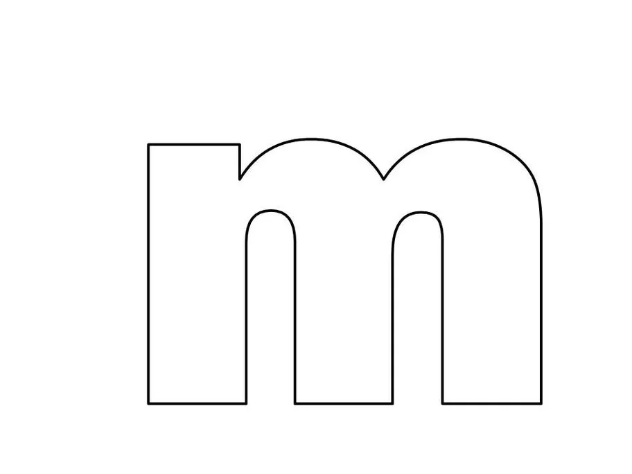 Letra 'm' minúscula para impressão: forma arredondada e traçado simples.