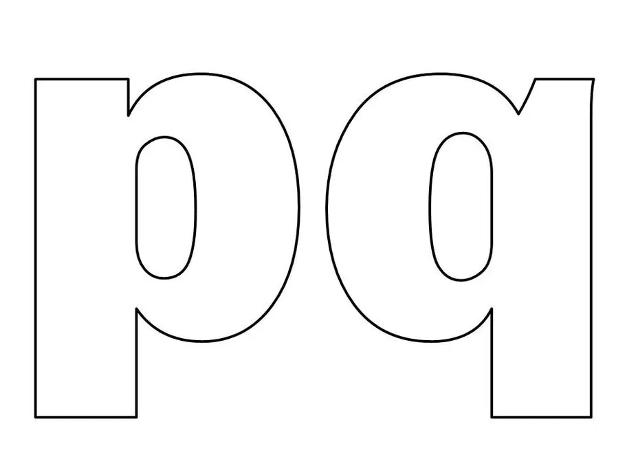 Letras P e Q em estilo de forma para atividades de colorir e recorte.