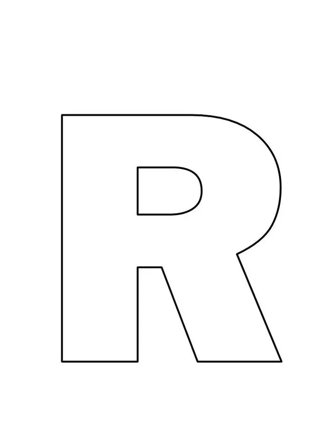 Letra R maiúscula em fonte para impressão. Design simples e claro em fundo claro.