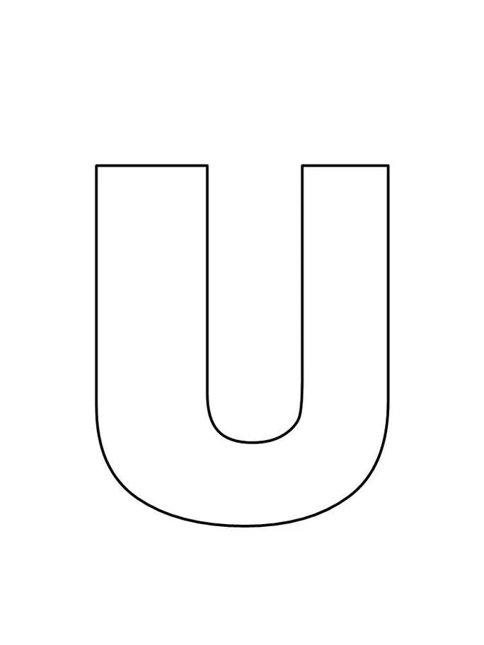 Letra U em forma para imprimir. Desenho simples com linhas definidas e cantos arredondados.