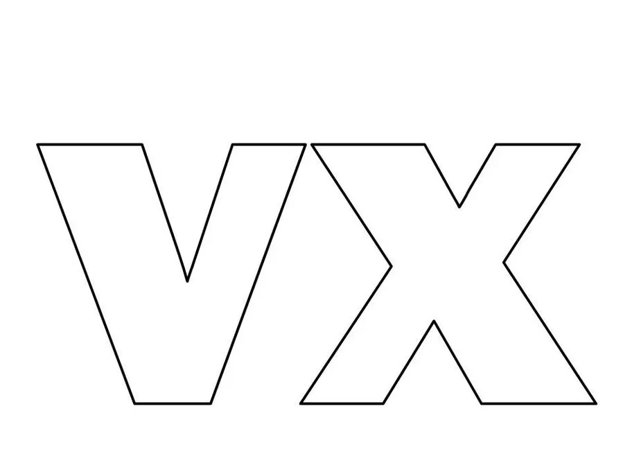 Letras V e X em estilo de forma para atividades de aprendizado e colorir.