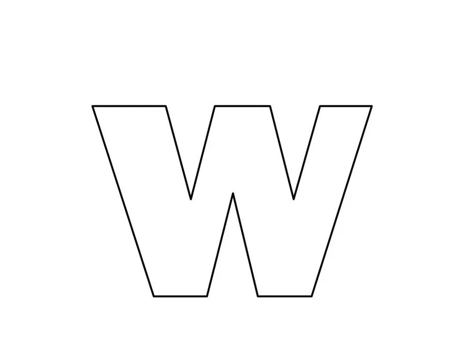 Letra 'w' minúscula para impressão. Design geométrico simples.