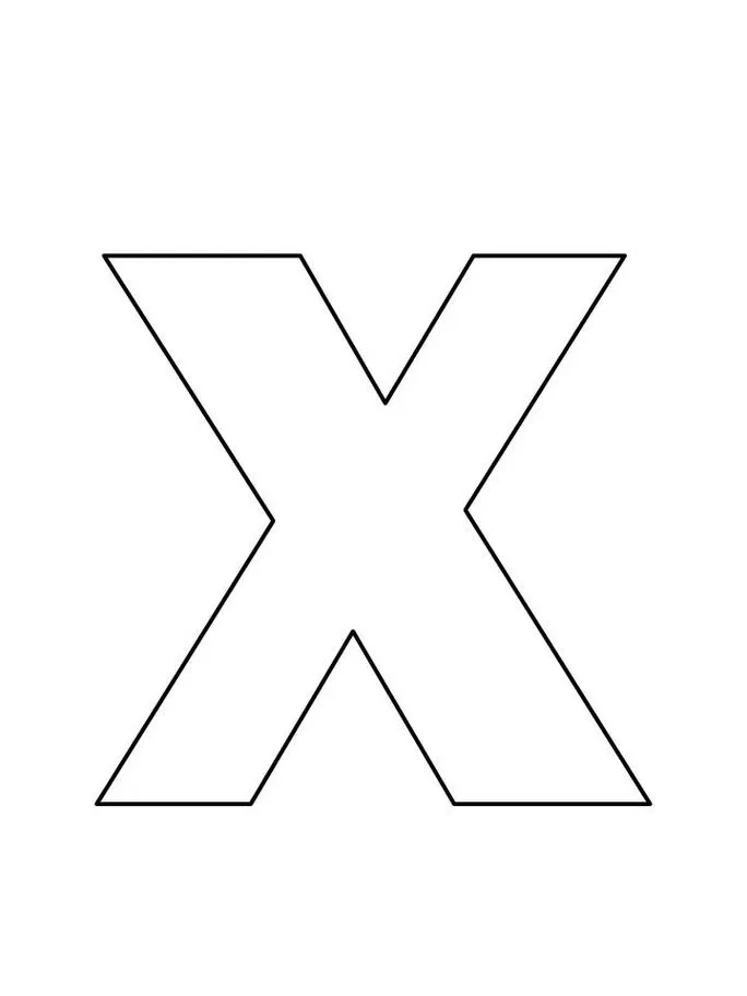Letra X em bloco para impressão. Design minimalista com forma geométrica bem definida.