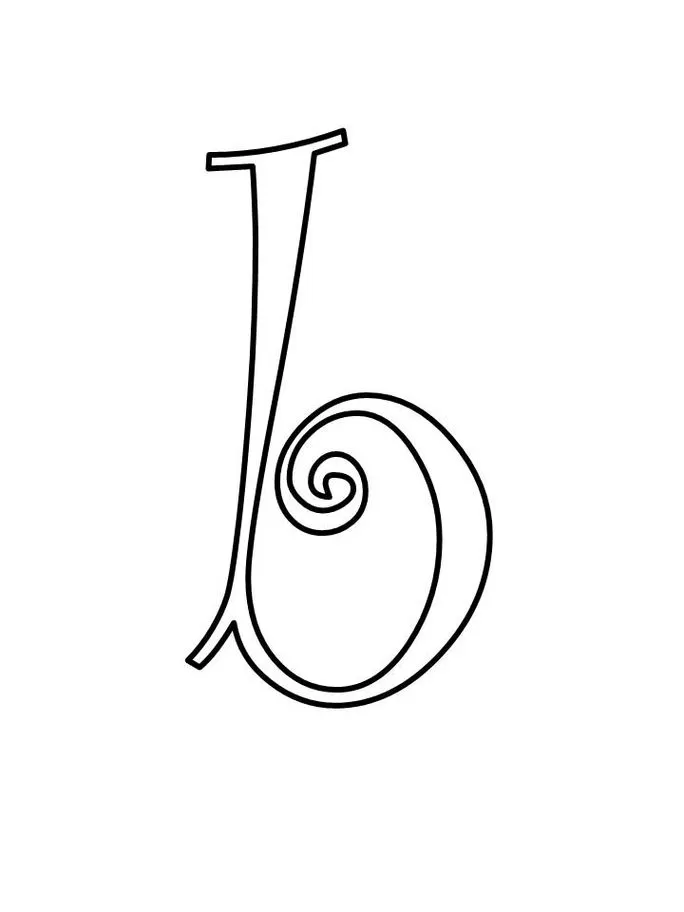 Letra 'b' minúscula estilizada para impressão. Design ornamentado com espiral elegante.