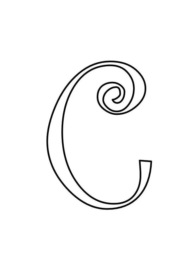 Letra C maiúscula estilizada para impressão. Design cursivo com topo em forma de caracol.