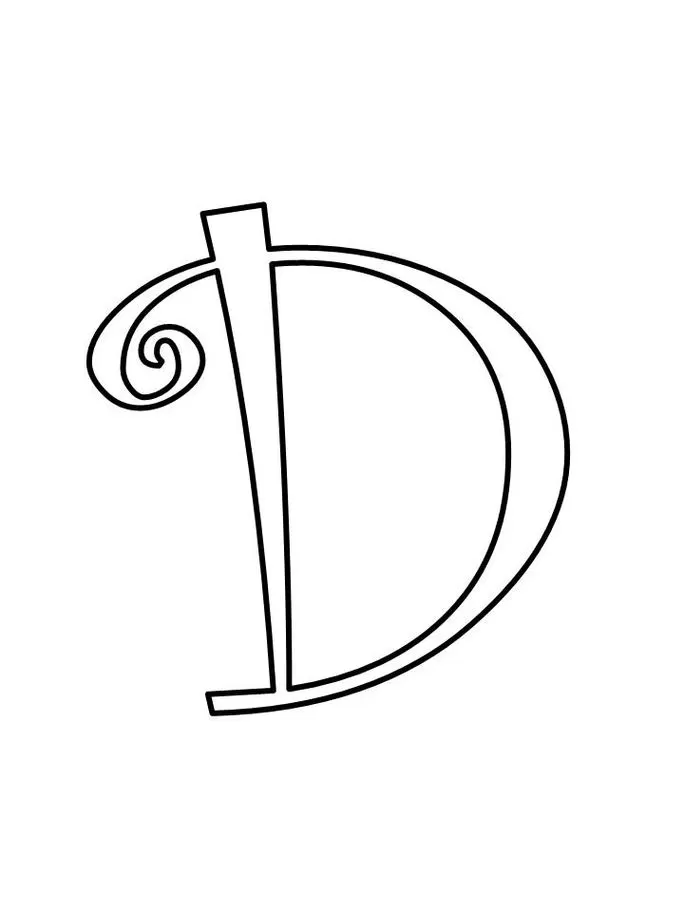 Letra D maiúscula estilizada para impressão: design elegante com espiral.