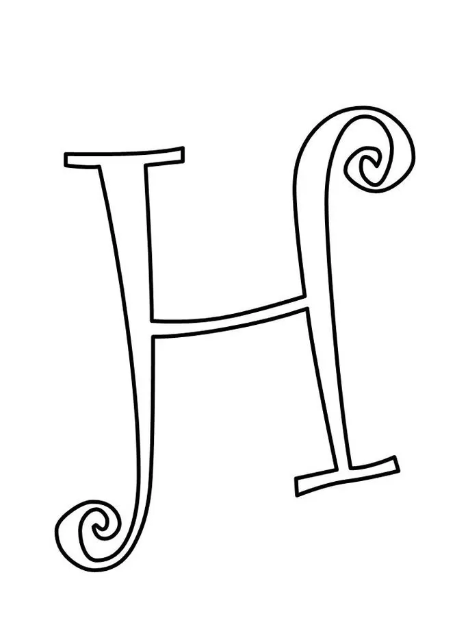 Letra H maiúscula estilizada com adornos espirais.
