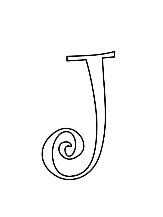 Letra J maiúscula estilizada com design diferenciado para impressão.