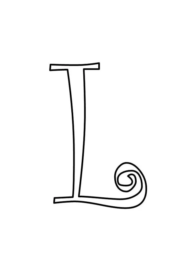 Letra L maiúscula estilizada para impressão, design artístico com curva elegante.