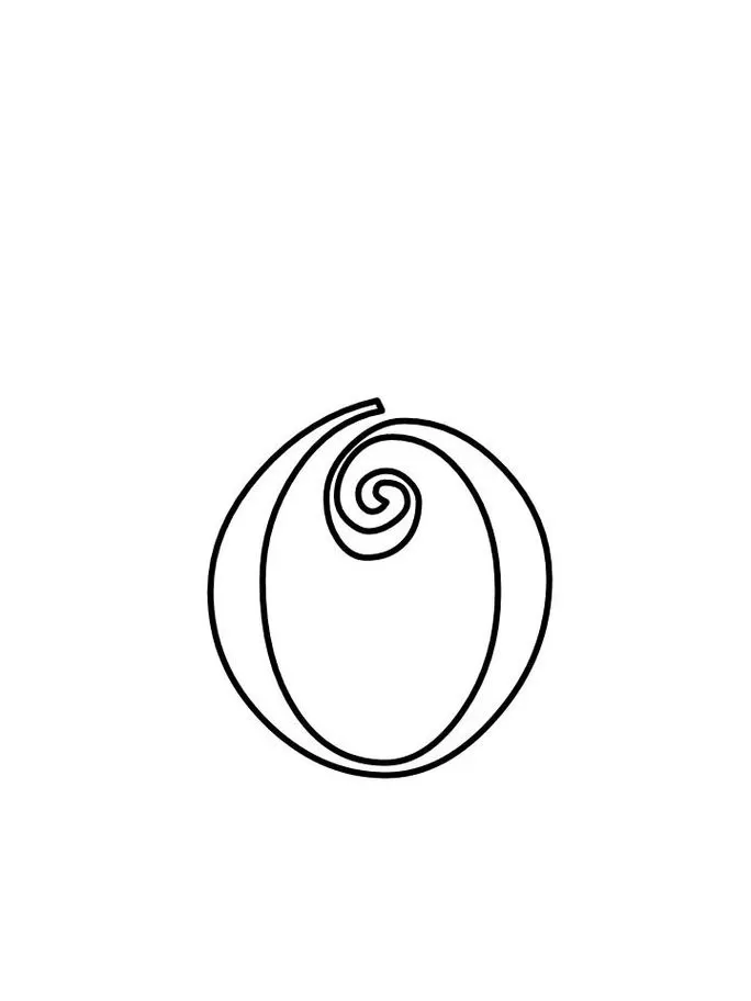 Letra 'o' minúscula estilizada para impressão. Design com elipses concêntricas e espiral decorativo.