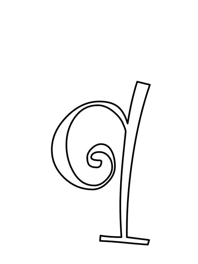 Letra 'q' minúscula com design espiral e haste inclinada.