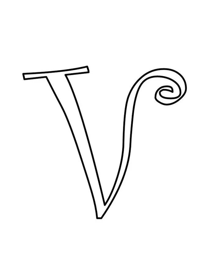 Letra V maiúscula estilizada para impressão. Design criativo com espiral.