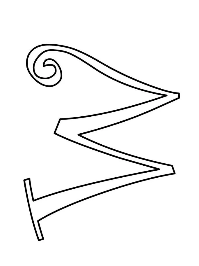 Letra W maiúscula estilizada com espiral superior e base horizontal.