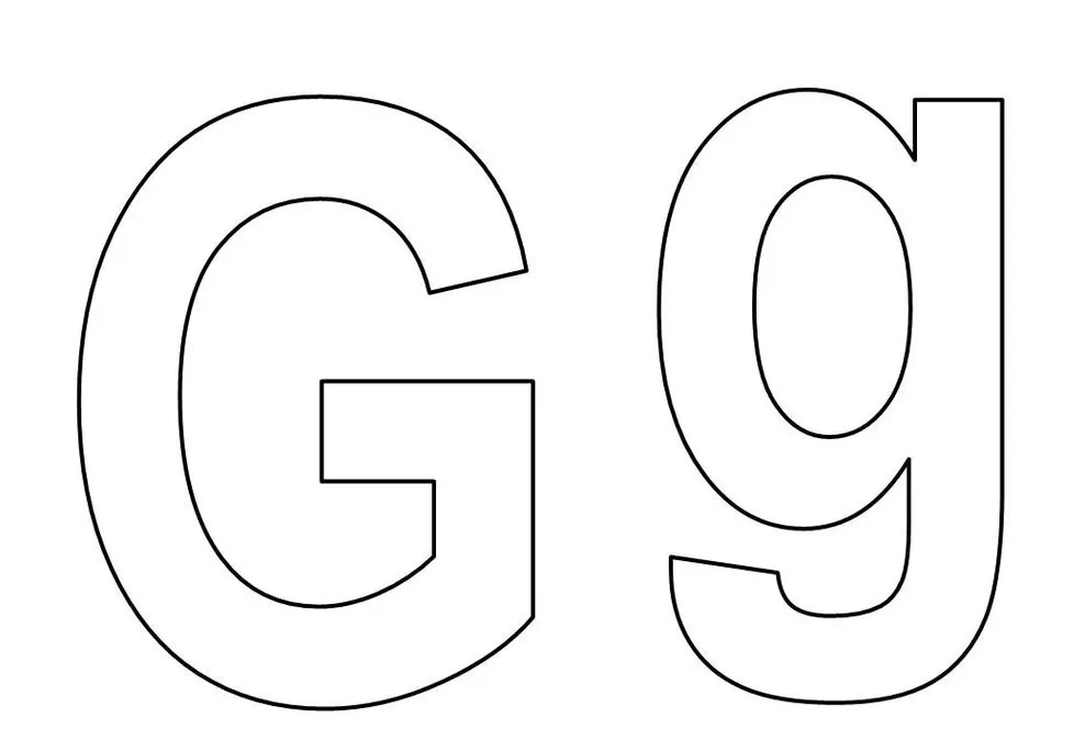 Letra G maiúscula e minúscula em destaque, prontas para colorir ou usar como molde.