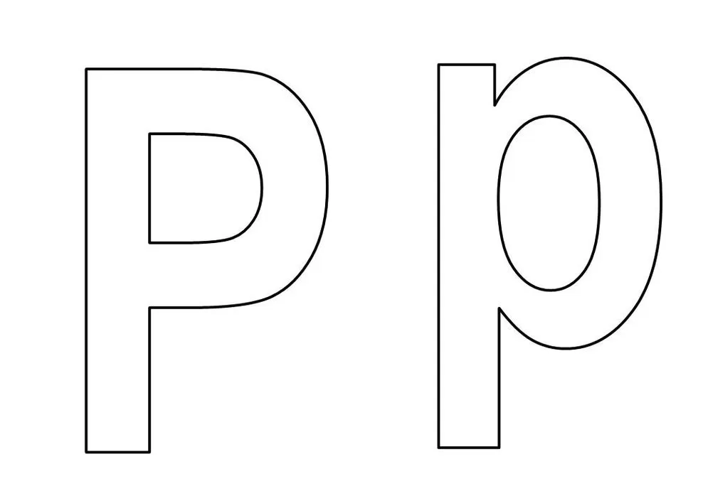 Letras P maiúscula e minúscula em estilo simples para impressão.