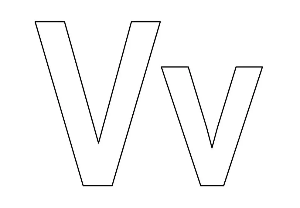 Letras V maiúscula e minúscula para impressão