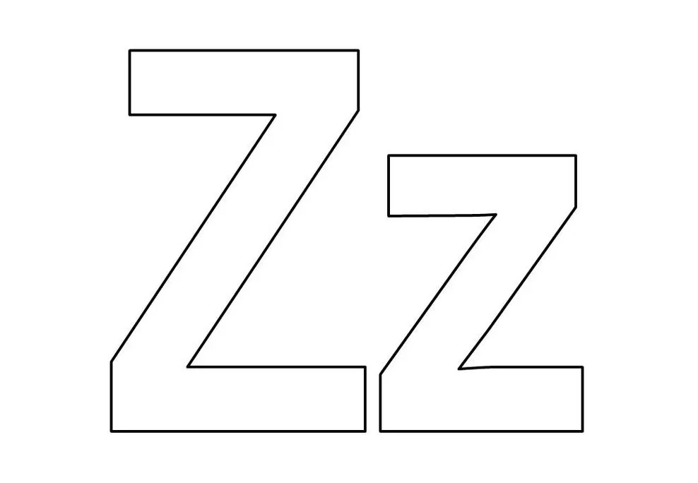 Letras 'Z' maiúsculas em bloco para impressão. Design contrastante com interior branco e bordas pretas.