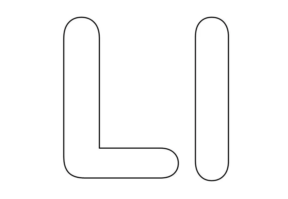 Letras L e I maiúsculas para imprimir. Formato simples com linhas arredondadas.