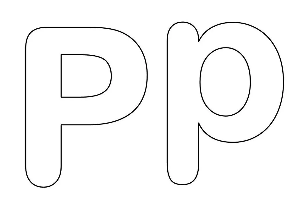Letras P maiúscula e minúscula para imprimir. Formas arredondadas e claras.
