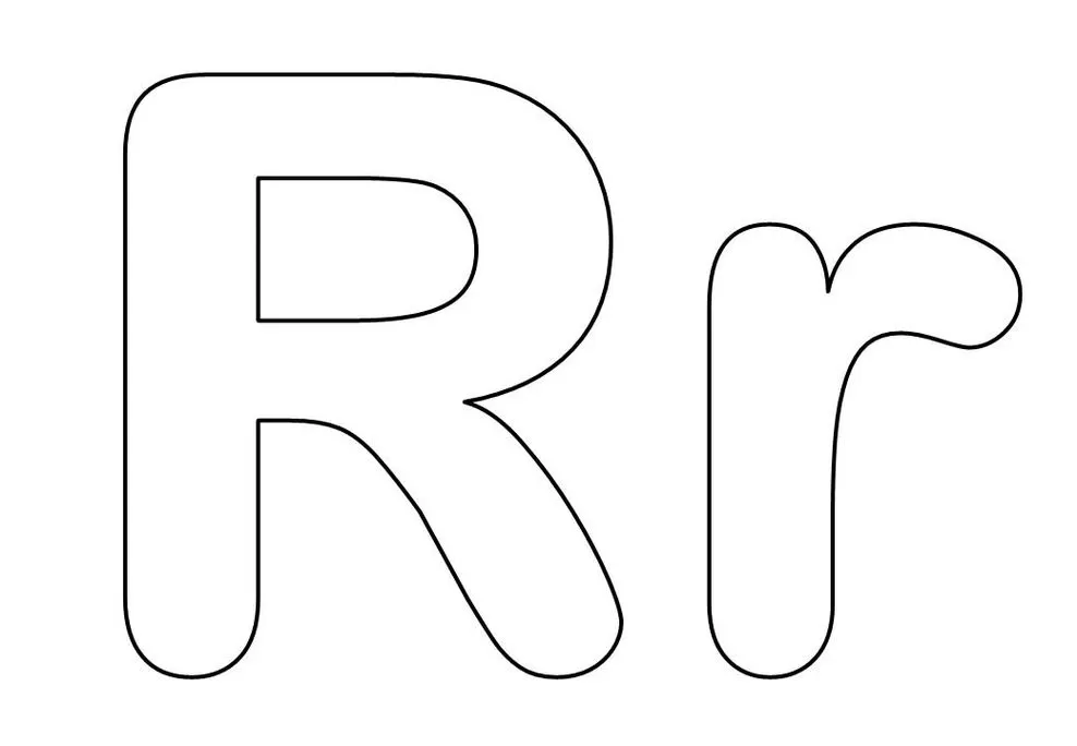 Letras R maiúscula e minúscula com design arredondado. Alfabeto para colorir.