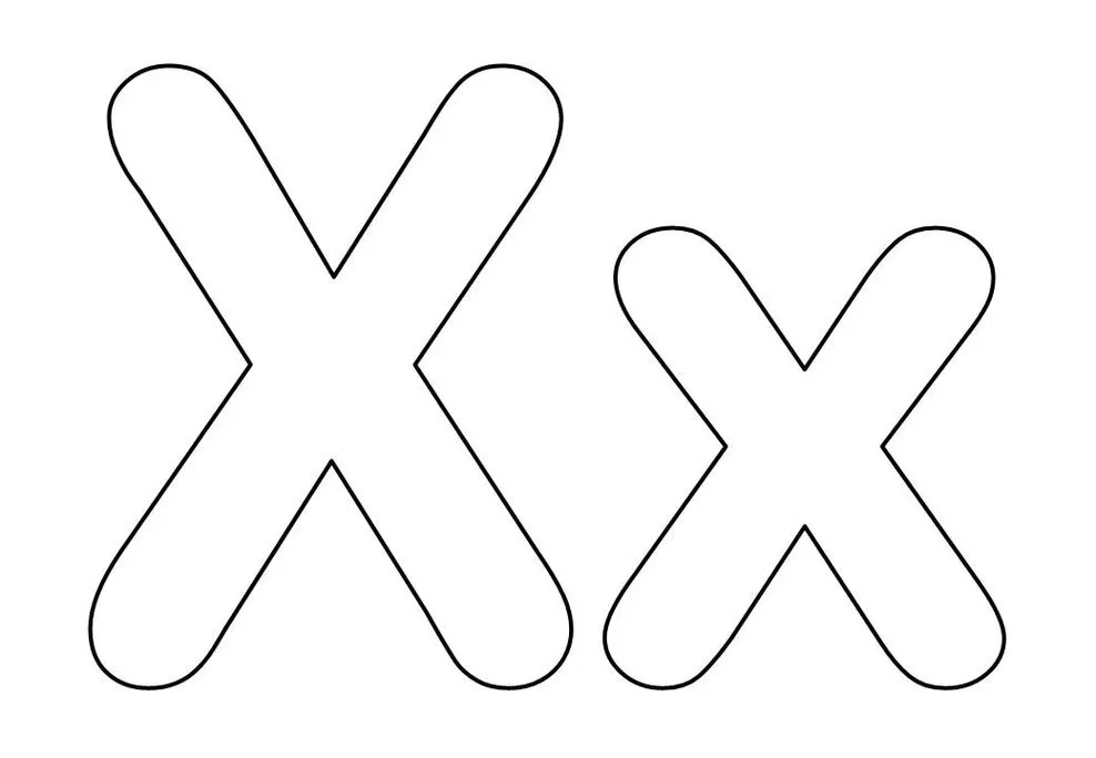 Letras X maiúscula e minúscula lado a lado, com design arredondado para colorir.
