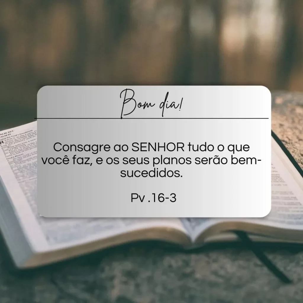 Mensagem inspiradora de bom dia em livro aberto: Provérbios 16:3