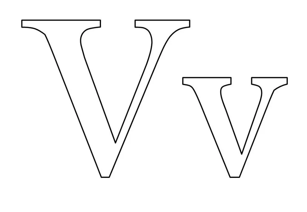 Letras V em formato de molde PDF. Design com barra superior horizontal e curvas suaves.