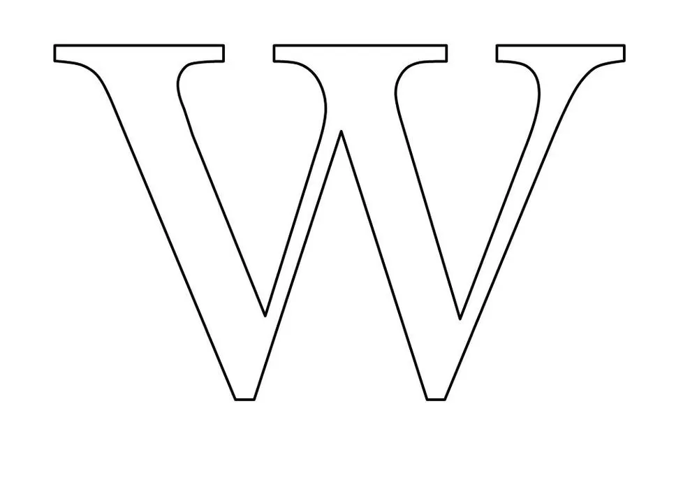 Molde da letra W para imprimir em PDF. Design claro e definido da letra W.