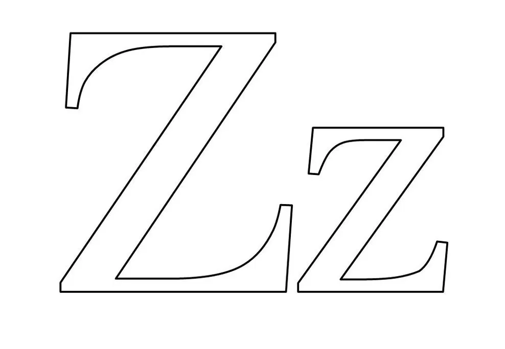 Molde da letra Z em formato PDF. Design com linhas precisas e curvas suaves.
