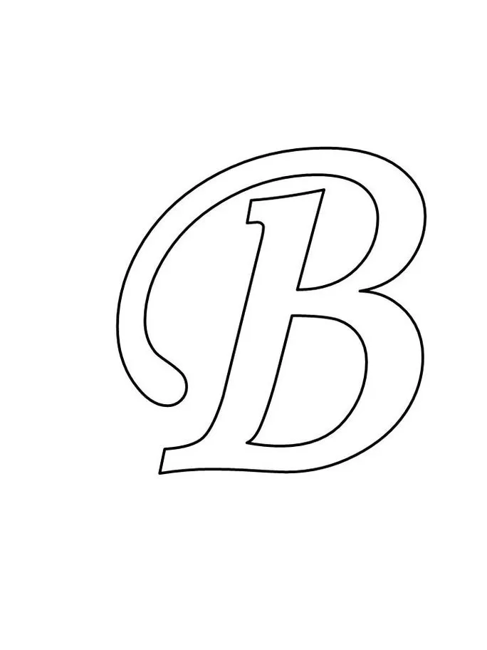 Letra B cursiva para imprimir. Design artístico elegante e arredondado.