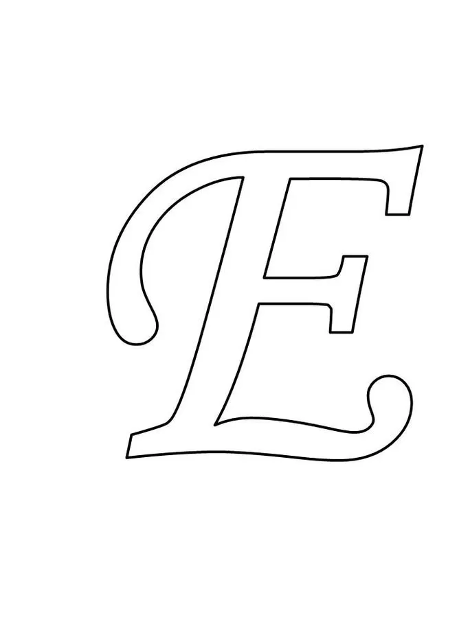 Letra E estilizada para impressão. Design elegante com traços arredondados e suaves.