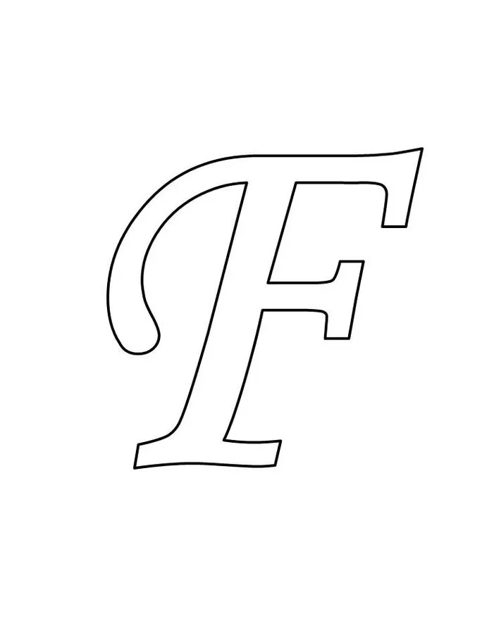 Letra F estilizada para impressão: design cursivo e elegante.