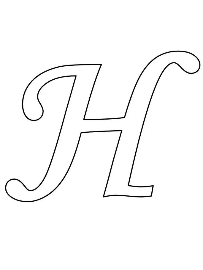 Letra H cursiva para projetos criativos e decoração. Molde artístico da letra H.