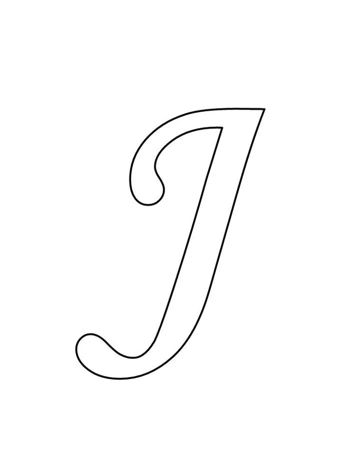 Letra J estilizada para impressão. Design caligráfico elegante com curvas suaves.