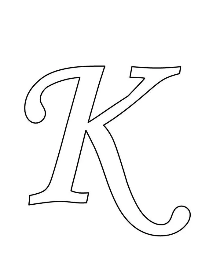 Letra K cursiva para colorir e usar como molde
