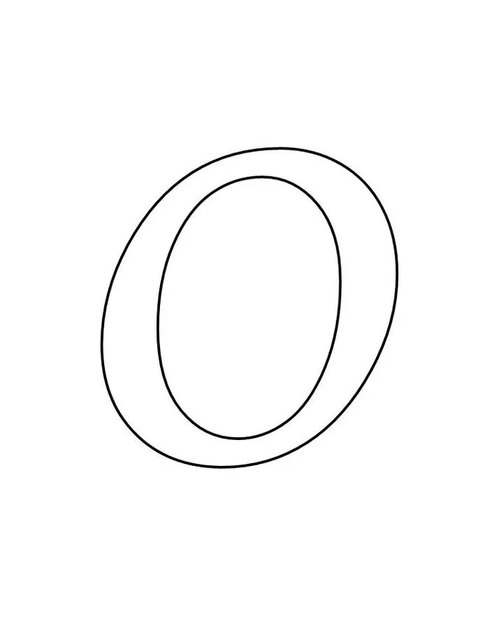 Molde da letra O para impressão. Design oval com linha dupla e interior vazio.