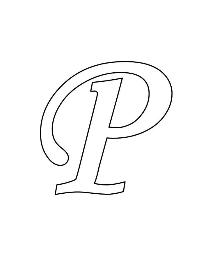 Letra P ornamentada para impressão. Design elegante e curvo, ideal para decoração.