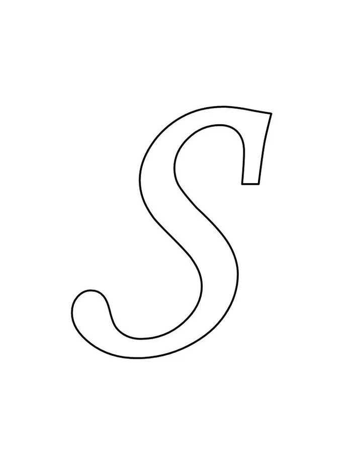 Letra S maiúscula estilizada para impressão. Design elegante com linhas definidas e serifas sutis.