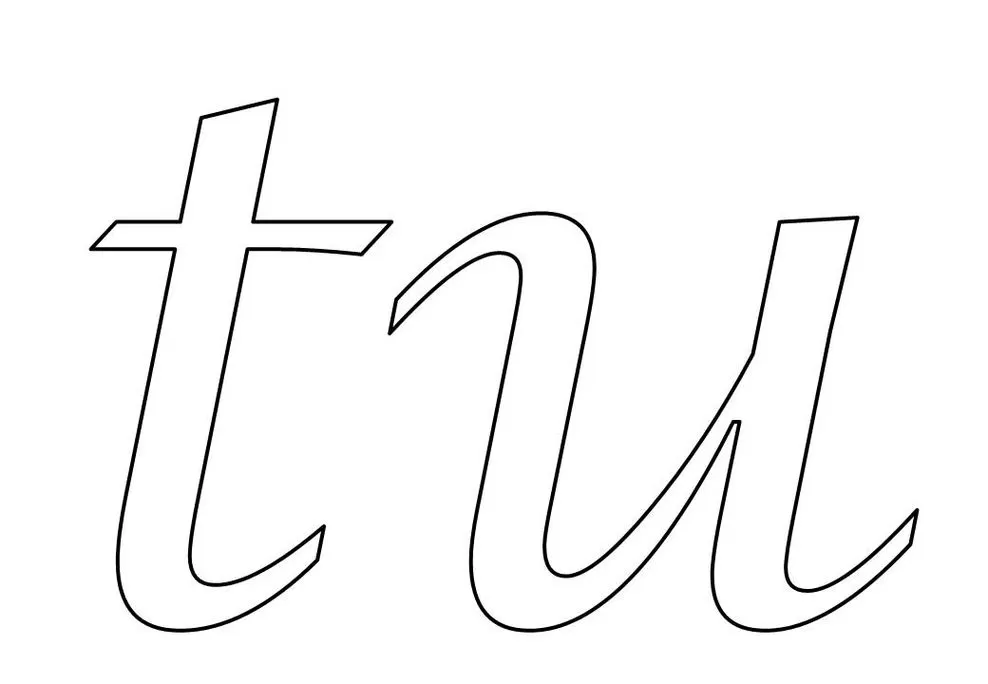 Letras T e U unidas em design cursivo para impressão.
