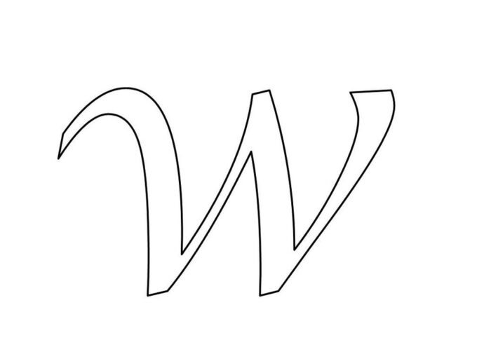 Molde artístico da letra W minúscula para impressão. Estilo elegante e curvo para projetos criativos.