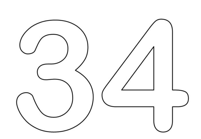 Molde de Números para imprimir 3 e 4 Molde recortável dos números 3 e 4 para atividades manuais.