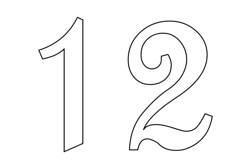 Números Desenhados para imprimir 1 e 2 Algarismos 1 e 2 desenhados para colorir ou usar como modelo