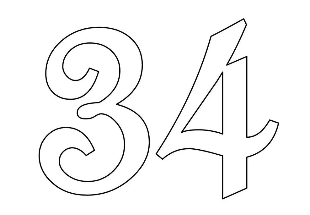 Algarismos 3 e 4 para impressão: design ornamentado e anguloso.
