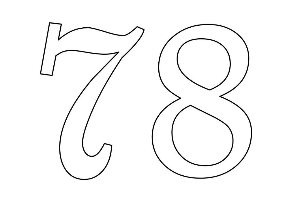Números Desenhados para imprimir 7 e 8 Algarismos 7 e 8 para colorir. Desenhos dos números sete e oito em estilo arredondado.