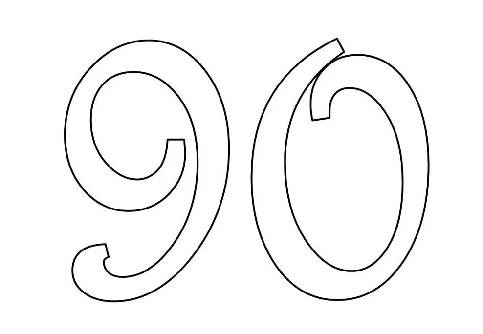 Números Desenhados para imprimir 9 e 0 Algarismos 9 e 0 com design artístico curvo para impressão