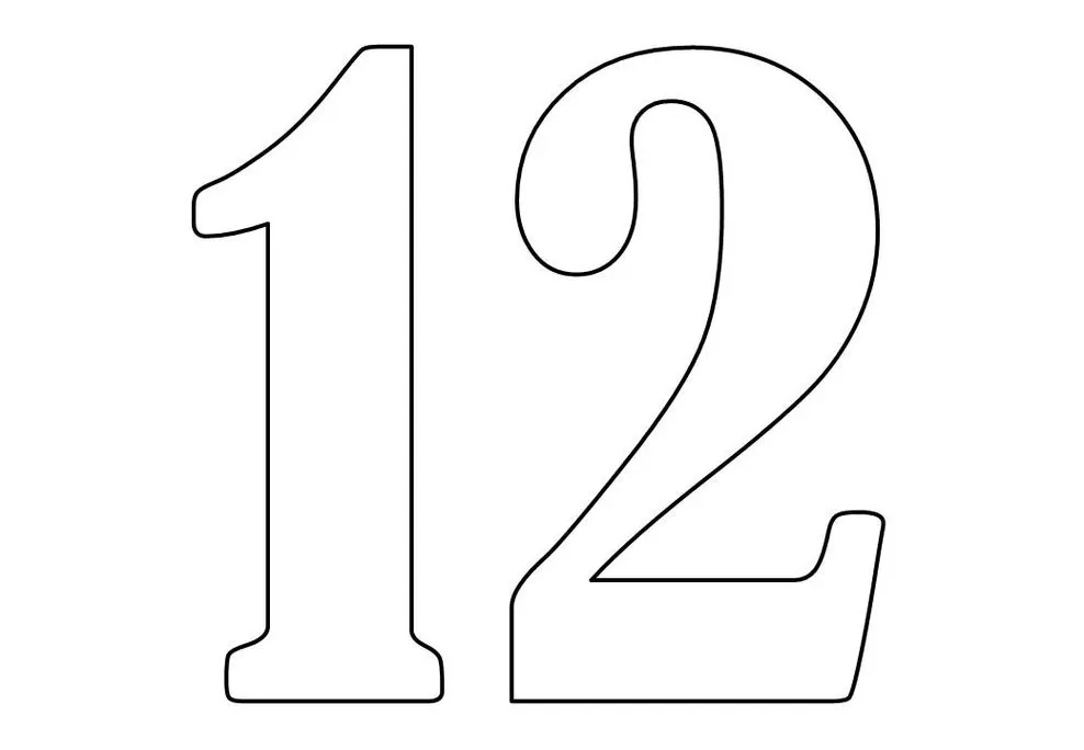 Números para imprimir 1 e 2 Algarismos 1 e 2 para impressão: o número doze