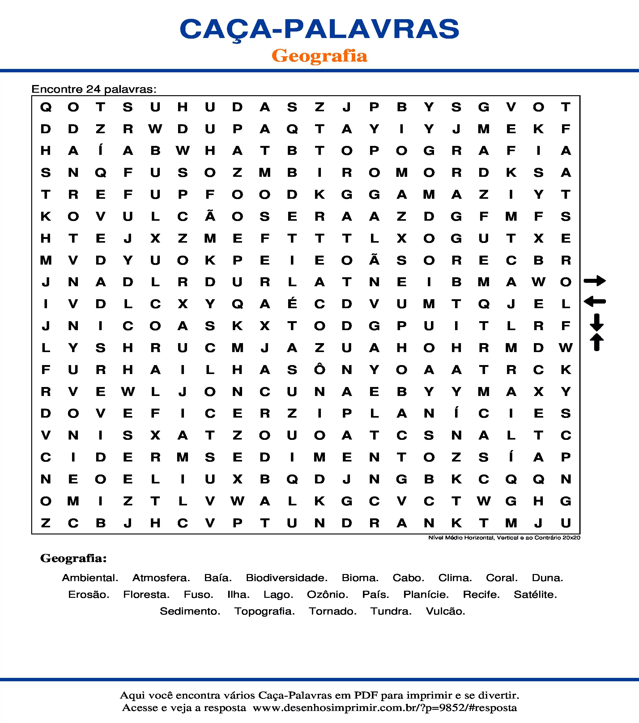 Caça palavras para imprimir de geografia