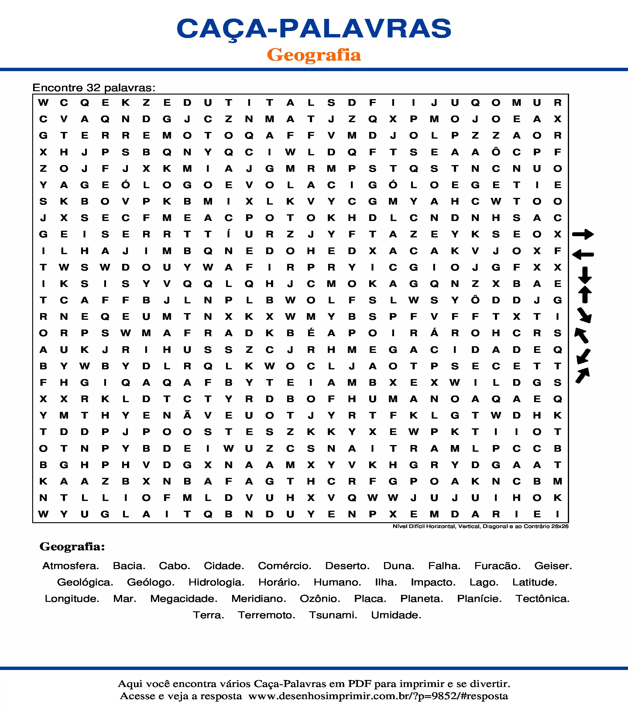 Caça Palavras Geografia para imprimir - Desenhos Imprimir