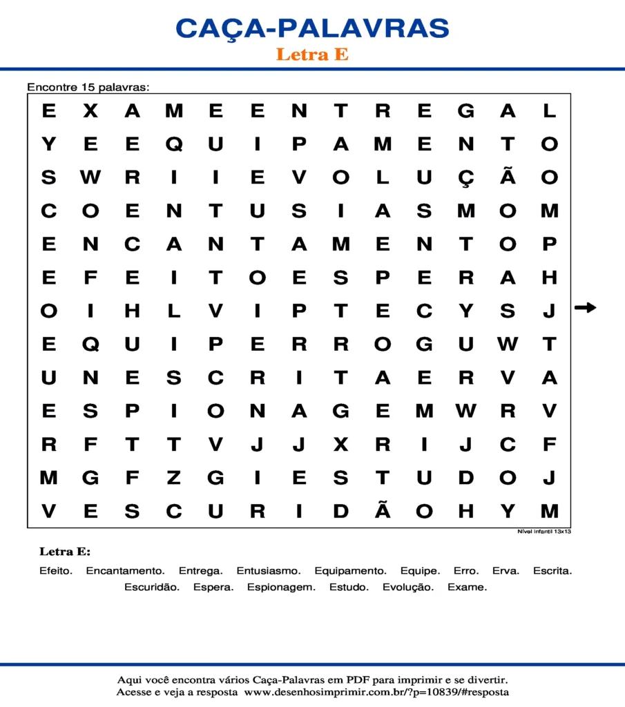 Letra Nível Infantil 13x13 caça palavras Caça Palavras da Letra Nível Infantil 13x13 E para imprimir
