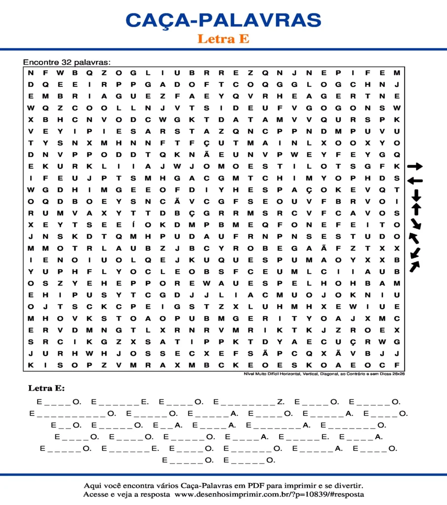 Letra Nível Muito Difícil Horizontal, Vertical, Diagonal, ao Contrário e sem Dicas 26x26 caça palavras Caça Palavras da Letra Nível Muito Difícil Horizontal, Vertical, Diagonal, ao Contrário e sem Dicas 26x26 para imprimir